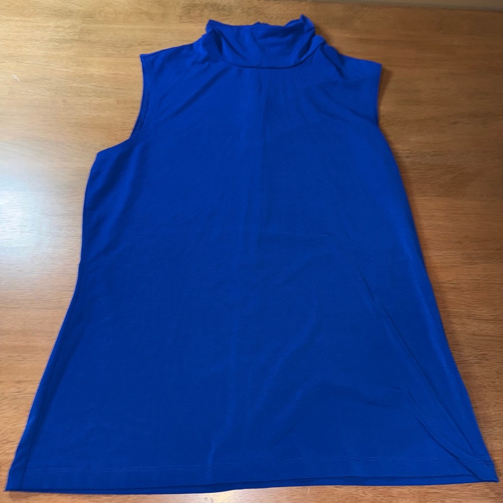 Laura Ashley Womens Royal Blue Mock Neck Sleeveless Top Size S Stretch Blouse